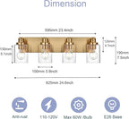 4 Light Bathroom Vanity Lights Brushed Brass Bathroom Lighting Fixtures over Mirror with Clear Glass Shade, Vintage Gold Vanity Light For Bathoom, Modern Bathroom Wall Vanity Lighting Fixtures