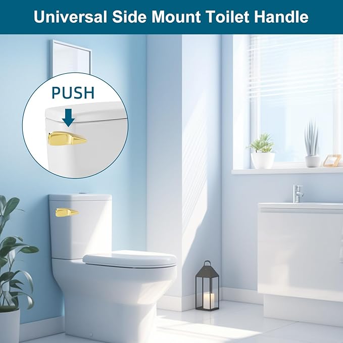 Universal Side Mount Metal Toilet Handle Replacement Kit Compatible with American Standard/Mansfield/Gerber/TOTO/Kohler Toilet, Toilet Tank Flusher Lever with Flapper Chain, Shiny Gold