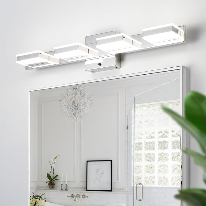 mirrea 24" LED Chrome Vanity Light 3000K/4000K/5000K CCT Adjustable 4 Light Bathroom Light Fixture Over Mirror