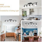 5-Light Track Lighting Fixtures, Black Flush Mount Ceiling Light Bathroom Wall Sconce Spotlight, Seeded Glass Shade