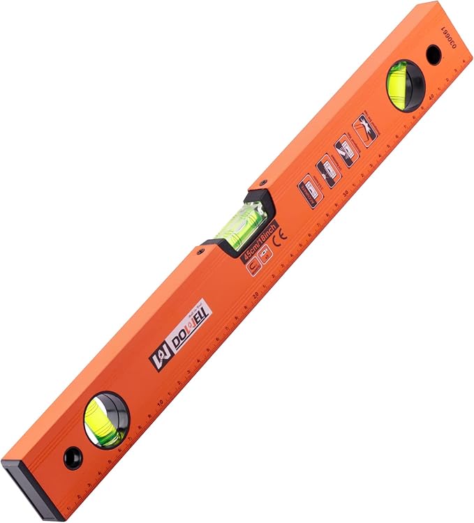 DOWELL 18 Inch Magnetic Spirit Level with Metric Scale, 3 Different Bubbles-45°/90°/180°, HY030661