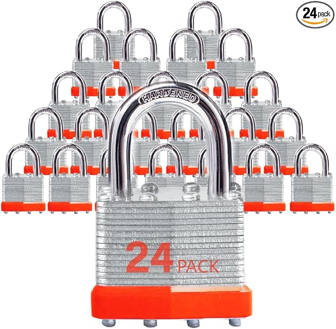 Keyed Alike Laminated Steel Padlocks with Normal Shackle for Sheds, Fences & Lockers (24-Pack)