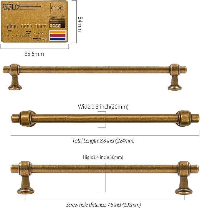 Amerdeco 10 Pack Antique Brass Cabinet Pulls 7.5 Inch(192mm) Hole Center Drawer Pulls Cabinet Hardware Kitchen Cabinet Handles for Bathroom ZH0069