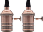 2 Pack Lamp or Fixture Replacement, E26/ E27 Solid Brass Industrial Light Socket Vintage Edison Pendant Lamp Copper Holder with Switch (Red Bronze)