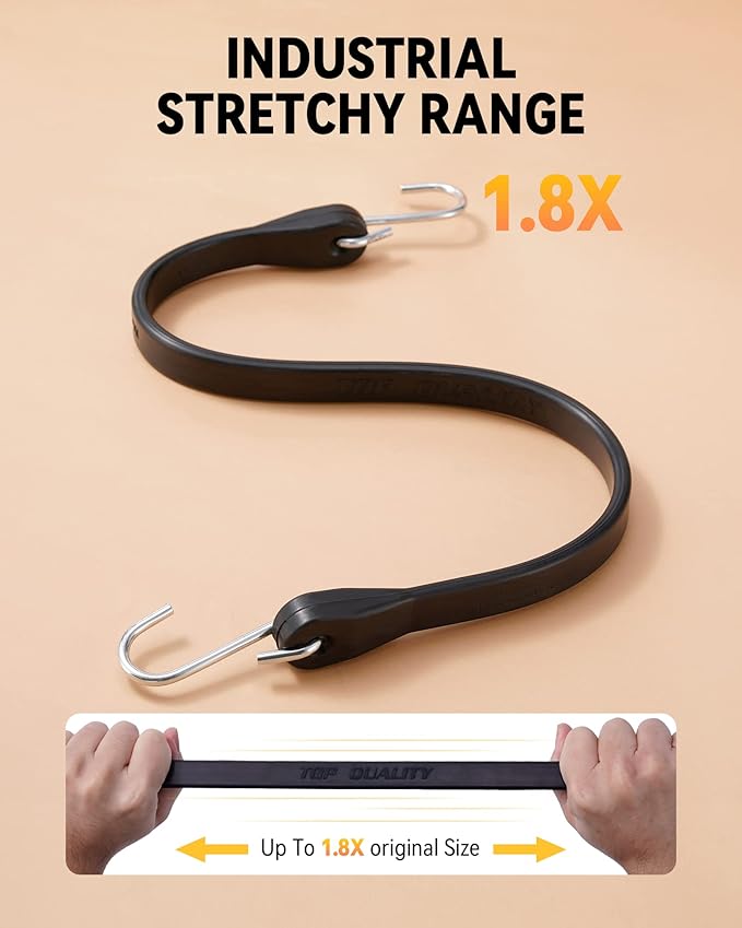 31'' Rubber Bungee Cords Heavy Duty Outdoor with 55.8" Max Stretch & Over 176 lbs Load, 100% EPDM Black Bungee Straps with Crimped S Hooks for Cargo, Tarps, Truck, Motorcycle, Weatherproof (10 Pack)