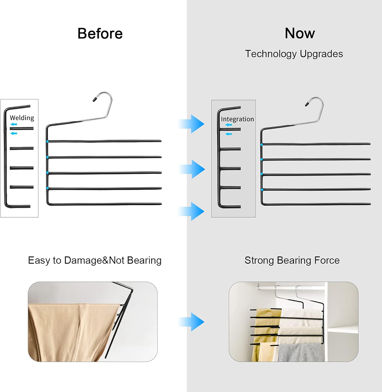 Nature Smile Pants Hangers 3pack, Heavy Duty Multi Layers Space Saving Slack Hangers,Non Slip 5 Tier Open-Ended Pants Hanger Closet Storage Organizer for Garden Flags Trousers Jeans Scarf