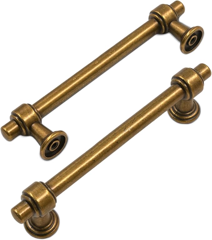 Amerdeco 10 Pack Antique Brass Cabinet Pulls 5 Inch(128mm) Hole Center Drawer Pulls Cabinet Hardware Kitchen Cabinet Handles for Bathroom ZH0069