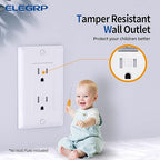 ELEGRP Decorator Wall Receptacle Outlet, Tamper Resistant 15 Amp Standard Electrical Wall Outlet, Residential Grade, Self-grounding, 125V, 2 Pole 3 Wire, 5-15R, UL Listed, Glossy White, 10 Pack