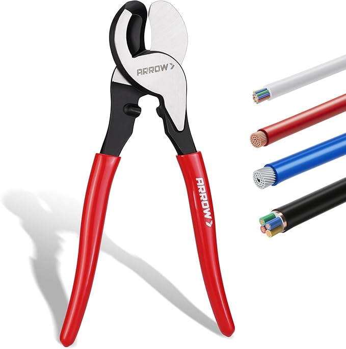 ARROW 9.5” Cable Cutter High Leverage, Wire Cutters Heavy Duty with Thick Dip-Grip Handle, CR-V Steel, Cutter Tool for 4/0 Aluminum, 2/0 Soft Wire, and 100PR 24AWG Communications Cable