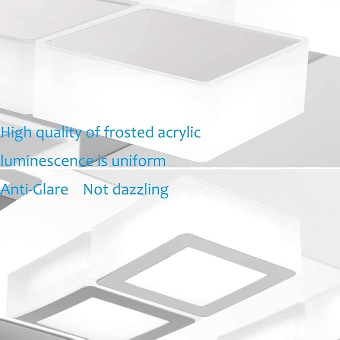 Ralbay 52" Modern Chrome Vanity Lights 8 Lights Acrylic Stainless Steel LED Vanity Light Fixtures Chrome Bathroom Lighting Over Mirror