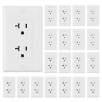 ELEGRP Glossy White Decorator Electrical Wall Outlet Receptacle, 20A 125V Standard Outlets, 2 Pole 3 Wire, Non-Tamper Resistant, NEMA 5-20R, Self-Grounding, Wall Plate Included, UL Listed, 20 Pack