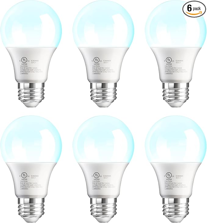 VOLIVO 6 Pack A19 LED Light Bulbs, Daylight 5000K, 60W Equivalent,Efficient 9W, 800 Lumens, E26 Base, Energy Saving LED Bulb, Non-Dimmable, UL Listed and FCC Certified, for Bedroom Living Room Home