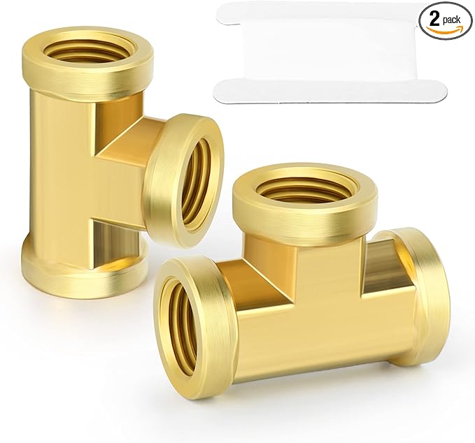 GASHER 2 Pcs Brass Tee Fitting, 1/2" x 1/2" x 1/2" NPT Female Pipe Fittings
