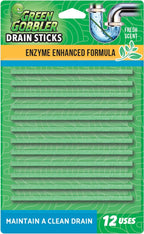 Green Gobbler Drain Cleaner and Deodorizer Sticks with Enzymes - Maintain a Clean Drain, Safe for Pipes and Septic Tanks, Use Monthly - 12 Pack