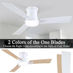 42 Inch Ceiling Fans with Lights and Remote,White Low Profile Ceiling Fan with Light,Flush Mount,Reversible,6 Speeds,3CCT Dimmable,for Bedroom,Living Room,Indoor Patio