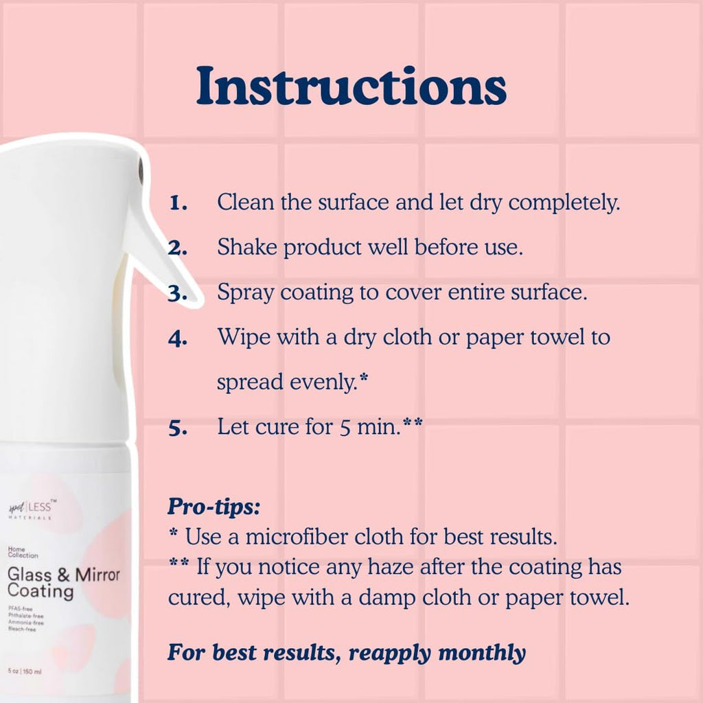 spotLESS MATERIALS Glass and Mirror Protective Coating Spray, Anti-Residue Barrier for Shower Glass, Mirrors, Windows & Bathroom Surfaces, Stain Resistant Spray, Quick Effect Coating Agent