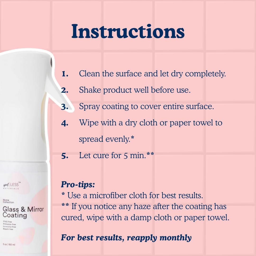 spotLESS MATERIALS Glass and Mirror Protective Coating Spray, Anti-Residue Barrier for Shower Glass, Mirrors, Windows & Bathroom Surfaces, Stain Resistant Spray, Quick Effect Coating Agent