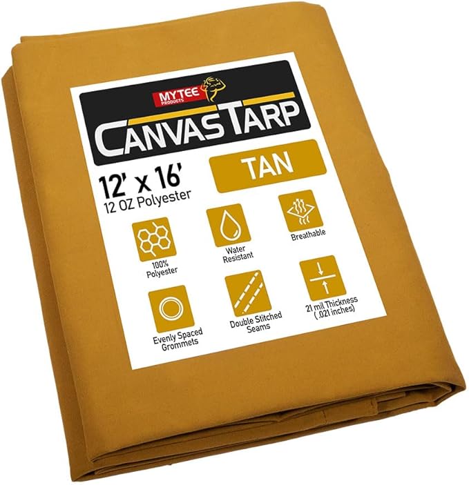 Mytee Products 12' x 16' Tan Canvas Tarp 12oz Heavy Duty Water Resistant