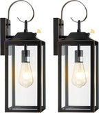 19" Dusk to Dawn Outdoor Lighting 2 Pack, Large Outdoor Wall Lights Dusk to Dawn, Black Sensor Porch Lights Exterior Lighting Fixtures Wall Mount for House Garage -with Gold Trim