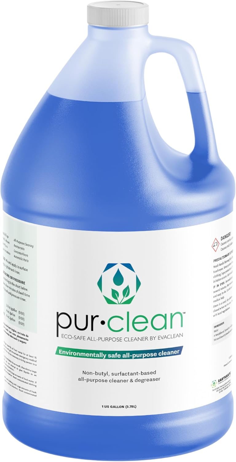 EvaClean PurClean All Purpose Cleaner – 192 One Gallon Bottles, 48 Cases per Pallet, 1:50 Dilution, Biodegradable Degreaser, For Hospitals, Hotels, Schools, Daily Use, Mop, Spray, Wash, Lemon Scent
