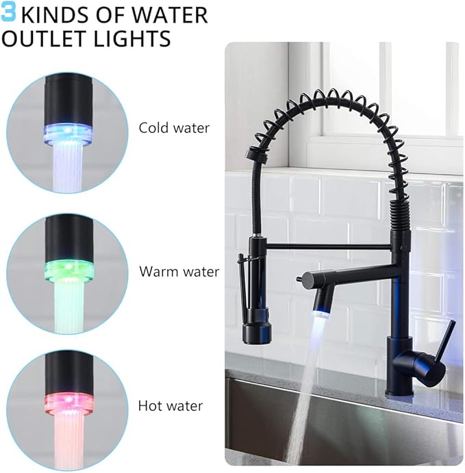 AIMADI Kitchen Faucet,Black Kitchen Faucet,Commercial Faucet with Sprayer Single Handle Single Hole Spring Kitchen Sink Faucet,Matte Black