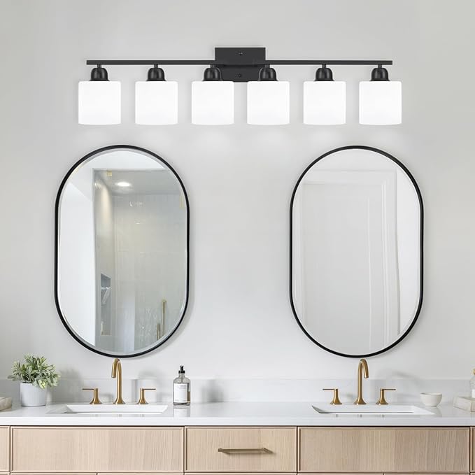 6-Light Black Vanity Lights for Bathroom, Modern Bathroom Vanity Lighting Fixtures Over Mirror, Bathroom Light Fixtures for Bathroom Mirror, Living Room, Hallway, Vanity Table, E26 Base