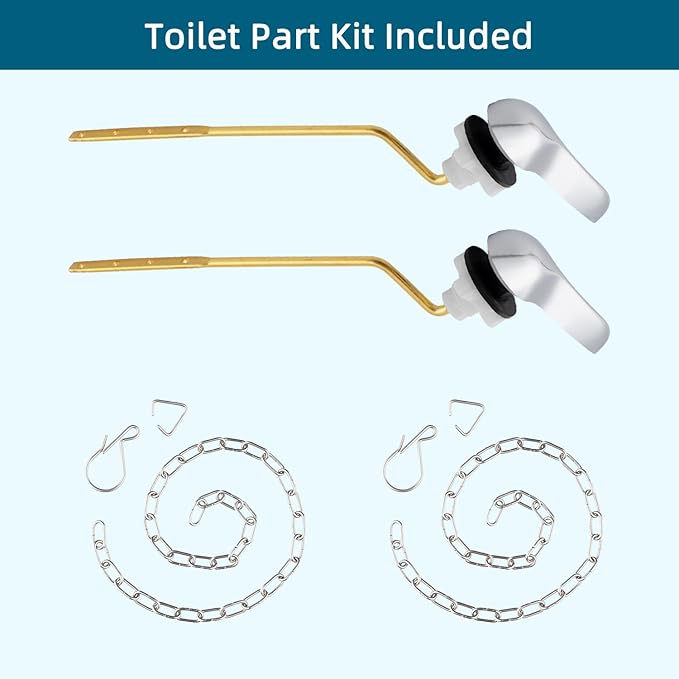 Hygie Rinse 2PCS Universal Metal Toilet Handle Replacement Kit Side Mount Toilet Lever Compatible with TOTO/Glacier Bay/Gerber, Toilet Flush Handle with Flapper Chain, Chrome