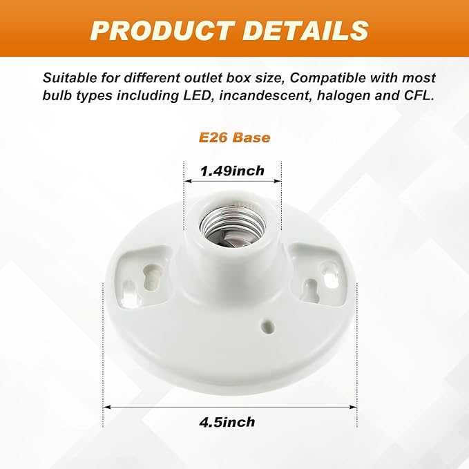 4 Pcs Porcelain Light Socket with Pull Chain White Bulb E27/E26 Socket Porcelain Outlet Box Mount Ceiling Light Fixture for Indoor Garage Closet Lighting