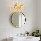 Vintage Bathroom Vanity Light, 2-Light Brass Vanity Lighting Fixture with Flower Glass Shade, Bathroom Lighting Fixtures Over Mirror