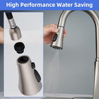 iFealClear Universal Kitchen Faucet Head Replacement, 3 Modes Pull Down Faucet Spray Head, Compatible with Moen Delta, Equipped with 15 Adapters, Brushed Nickel