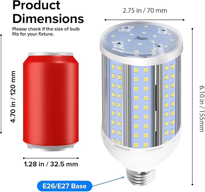 HJFF Corn Light Bulb 500W Equivalent Led Bulb 8750Lumen 60W 6000K Cool Daylight White E26/E27 Medium Base Led Corn Bulb for Outdoor Indoor Garage Warehouse Backyard Factory Workshop Street