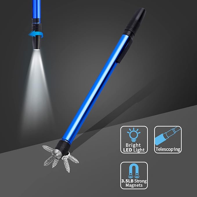2 Pieces 3.5LBs Telescoping Magnetic Flashlight Pickup Tool with LED Lights, Magnet Stick Rod Extendable 7" to 27" for Men, Birthday, Father's Day, Christmas Gift