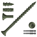 #9 x 2-1/2" Deck Screws (187Pcs) 2lb. Carbon Steel, Green, Flat Head, Rust Resistant epoxy Coated, with T25 Star Bit