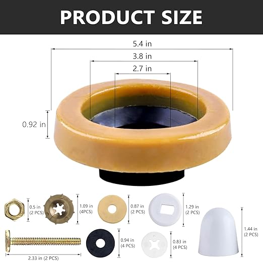 Wax Ring & Brass Bolts for Toilet Bowls Reinforced with Polyethylene Flange, Toilet Bowl Wax Gasket Seal for Floor Outlet Toilets New Install or Re-seat, Fits 3-inch or 4-inch Waste Lines