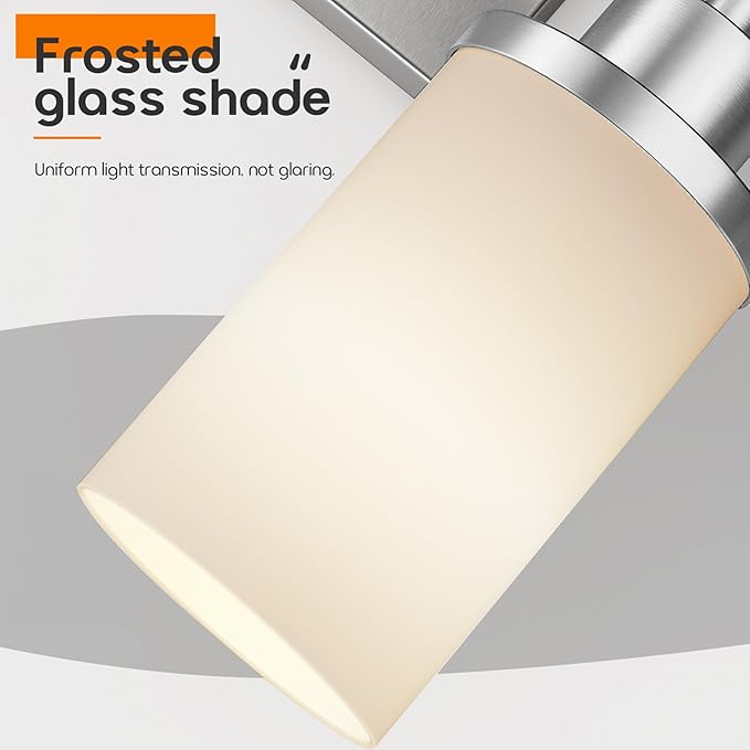 4-Light Vanity Lighting Fixtures with White Frosted Glass Shade, Brushed Nickel Bathroom Wall Lamps Over Mirror for Bath Restroom Kitchen T001BR-L4