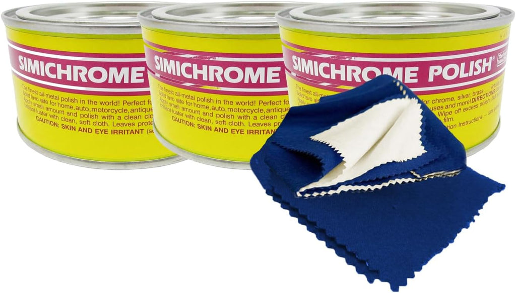 Simichrome All Metal Polish Can with Polishing Cloth Chrome and Metal polishing 250g (3-Pack with 1 Cloth)