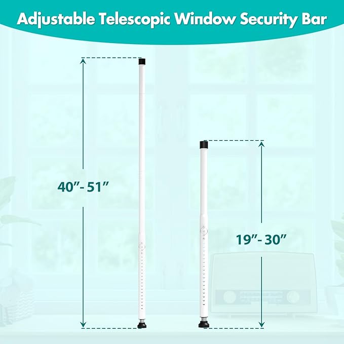 Window Security Bar, 2-in-1 Adjustable 17.9 to 51 Inch Slidingdoor Security Bar Security Bar for Home Pet Children Women Security Balcony Sliding Door Patio Door Security Apartment Window White