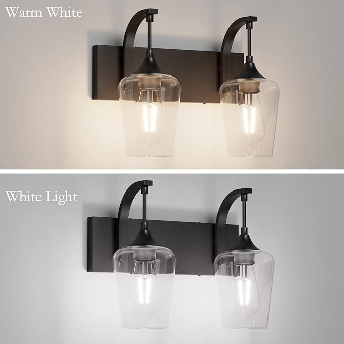 Ralbay Black Vanity Light 2 Lights Industrial Bathroom Light Fixtures Over Mirror with Clear Glass Black Bathroom Wall Mount Lighting Sconce
