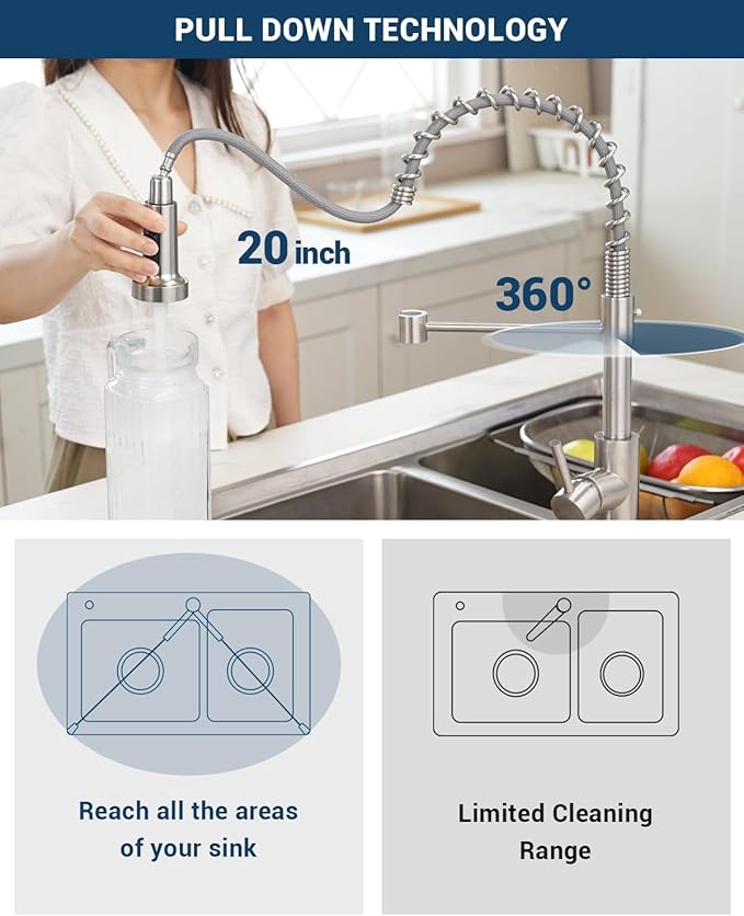 APPASO Kitchen Faucet with Soap Dispenser, SUS304 Pull Down Kitchen Faucet Commercial Single Handle High Arc Faucet for Kitchen Sink, Brushed Nickel