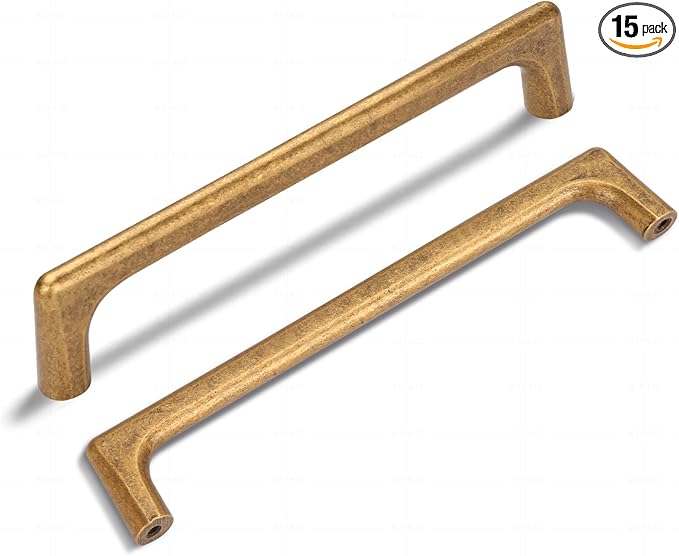 15 Pack 6.3 Inch(160mm) Hole Center Modern Antique Brass Cabinet Pull Handle Timeless Vanity Drawer Pull Handle Classic Cabinet Hardware for Kitchen Dresser Bathroom, Screws Included, A-Brass(6.3x15)