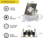 Square Brushed Nickel Recessed Lighting 3 Inch 6 Pack, Ajustable Eyeball recessed Light with Junction Box,5 Color Selectable,Airtight,9W 750LM,Dimmable,Brushed Nickel