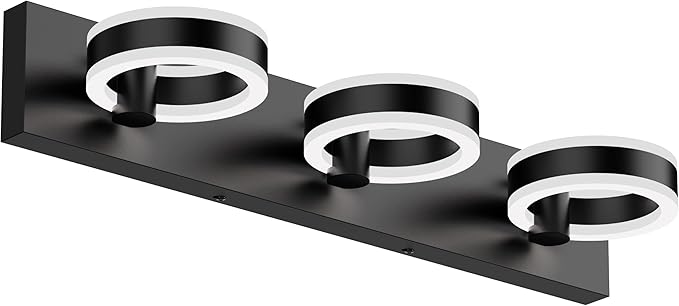 LED Bathroom Light Fixtures, 24inch Black Vanity Lights, Modern 3 Light Acrylic Wall Sconces, 350° Rotatable Wall Lighting Fixture Over Mirror