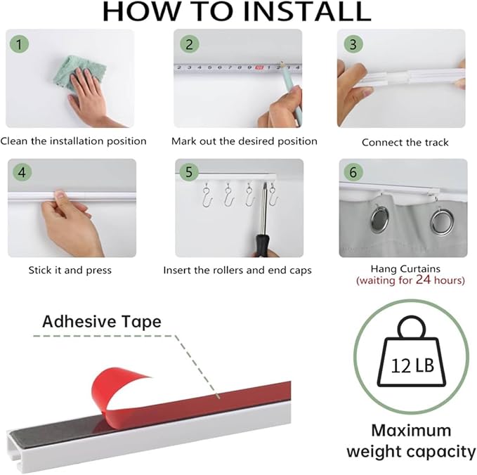 Self Adhesive Curtain Track Ceiling Or Wall No Drill Rod, Adhesive Curtain Rod For Windows Cabinet Closet Bathroom Shower (128 Inch)