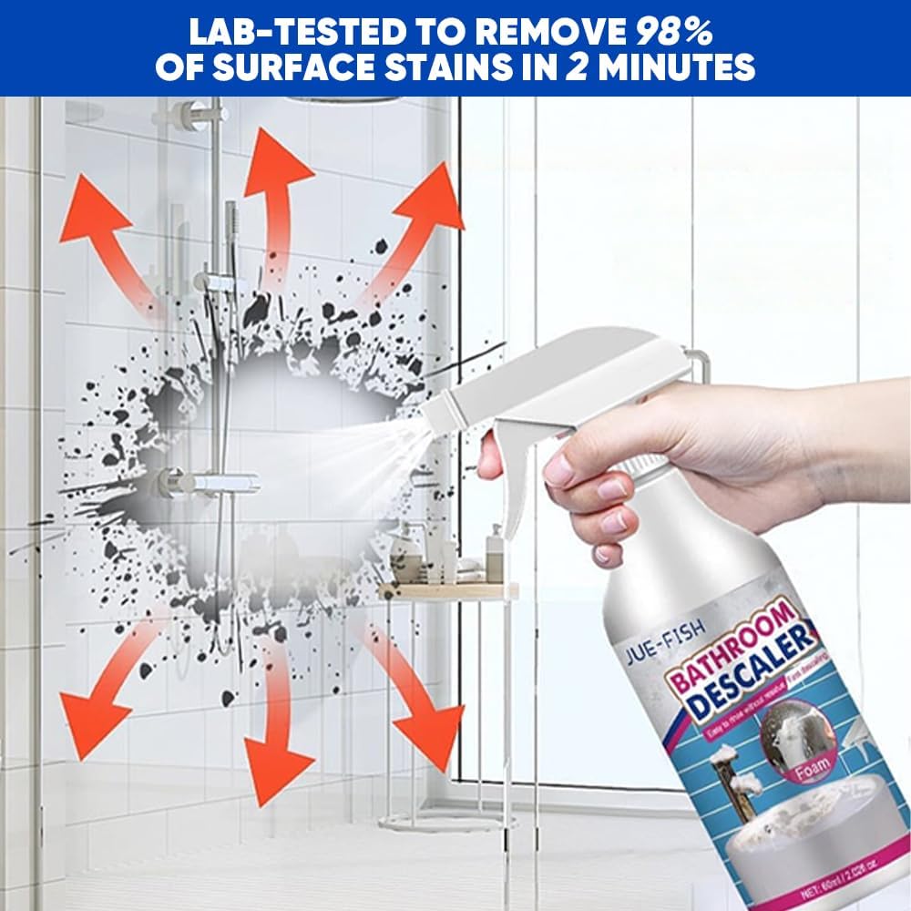 Bathroom Descaler Foam Cleaner: All-In-One Powerful Cleaner Spray - Strong Shower, Bathtub, Glass, Faucet, Tile, and Toilet Cleaner for Stubborn Stains & Limescale Removal (1)