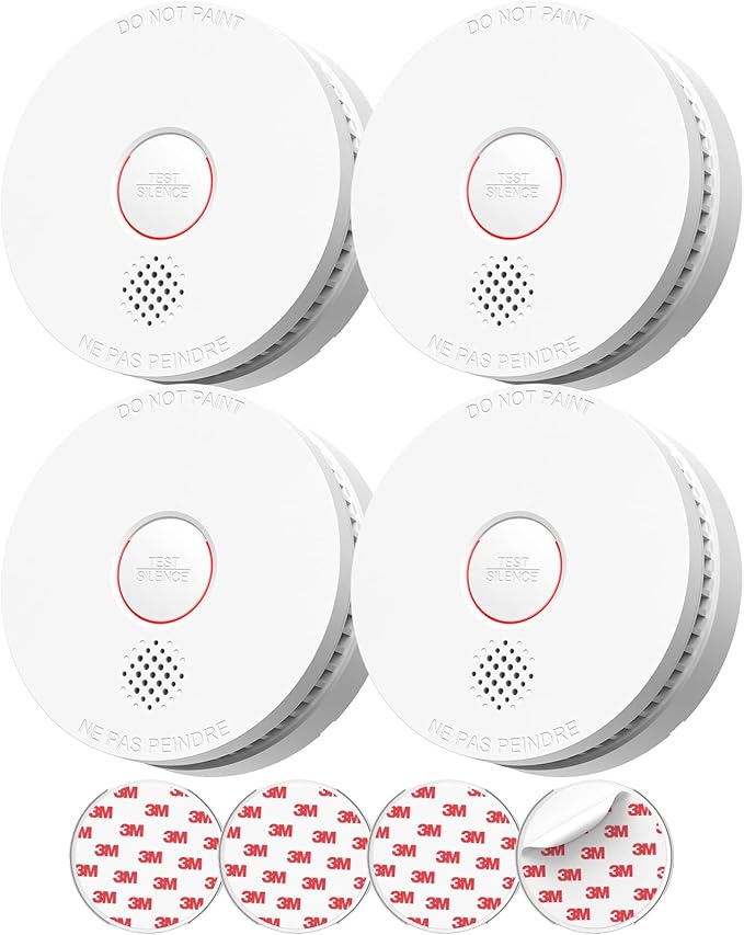 SITERLINK Smoke Detectors,UL217-9th Listed Smoke Alarms with Replaceable Battery,Photoelectric Sensor Smoke Detector with Test-Silence Button,Fire Detectors for Home,House,GS509A 4-Pack