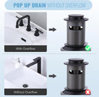 ALEASHA Bathroom Sink Drain with Overflow Vessel Sink Stopper,Pop Up Drain for Bathroom Sink Pop Up Drain Stopper for Hair Catcher,Matte Black