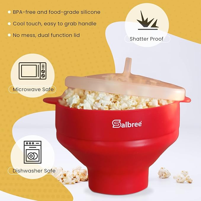 The Original Salbree Collapsible Silicone Microwave Popcorn Popper Maker Machine, Microwavable Bowl Holds 16 Cups, Uses Hot Air and Oil Always Optional - The Most Colors Available (Chocolate)