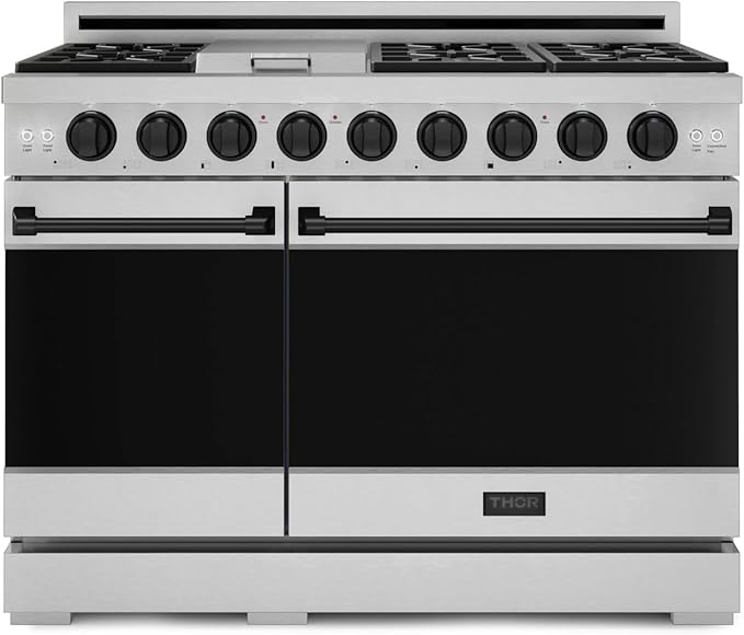 Gordon Ramsay by THOR Kitchen 48 Inch Professional Gas Range with Double Oven in Stainless Steel/Black