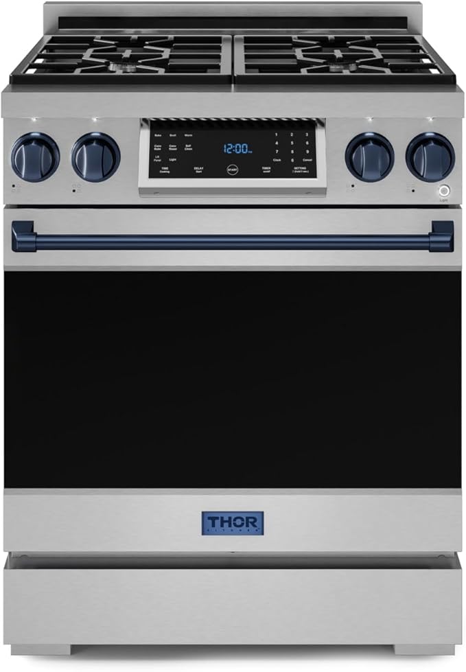 Gordon Ramsay by THOR Kitchen 30 Inch Professional Liquid Propane Range with Tilt Panel Touch Control in Stainless Steel/Navy Blue