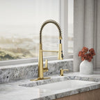 KOHLER K-REC22745-SD-2MB Semi-Professional Kitchen Faucet with Soap Dispenser/Lotion Dispenser, Commercial Kitchen Sink Faucet with Pull-Down Sprayhead, Vibrant Brushed Moderne Brass